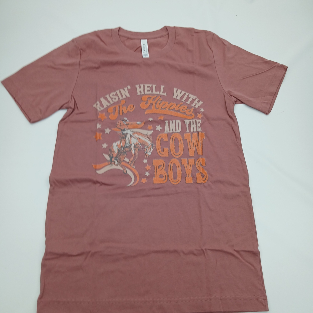Pink Short Sleeve Tee with Cowboy Graphic